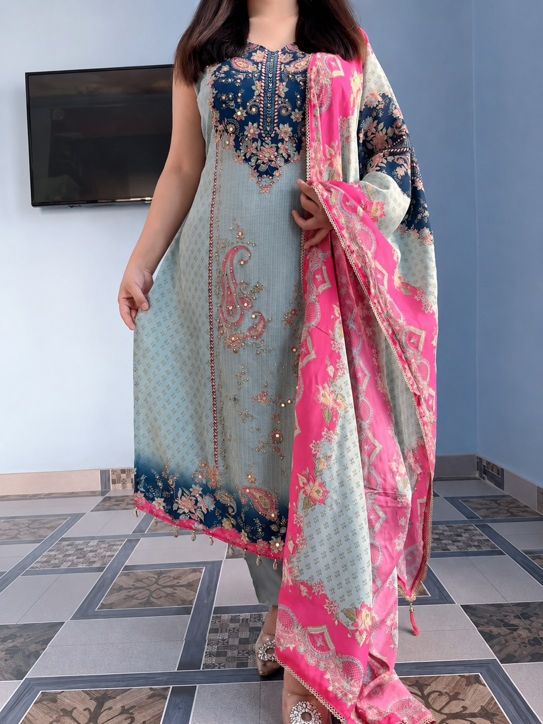Anvi Premium Berry Silk Sleeveless Kurta Set with Pant & Dupatta