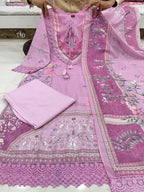 Rhea Lilac Pure Soft Muslin Pakistani Suit Set with Digital Print & Hand Embroidery