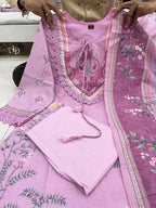 Rhea Lilac Pure Soft Muslin Pakistani Suit Set with Digital Print & Hand Embroidery