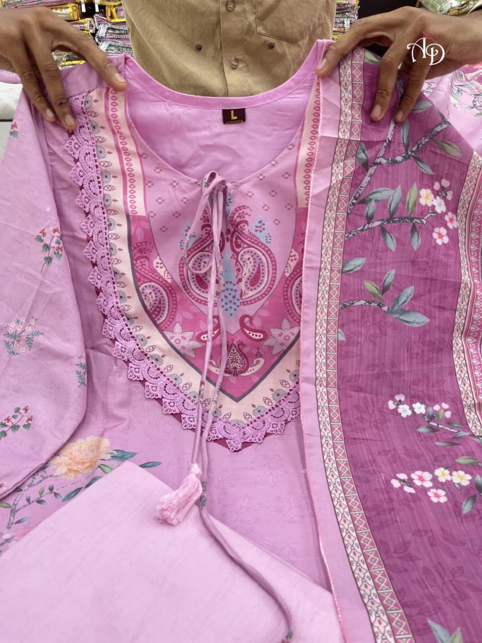Rhea Lilac Pure Soft Muslin Pakistani Suit Set with Digital Print & Hand Embroidery