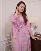 Rhea Lilac Pure Soft Muslin Pakistani Suit Set with Digital Print & Hand Embroidery