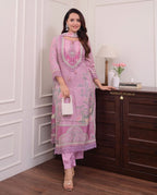 Rhea Lilac Pure Soft Muslin Pakistani Suit Set with Digital Print & Hand Embroidery