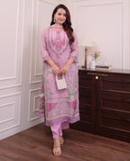 Rhea Lilac Pure Soft Muslin Pakistani Suit Set with Digital Print & Hand Embroidery