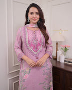 Rhea Lilac Pure Soft Muslin Pakistani Suit Set with Digital Print & Hand Embroidery