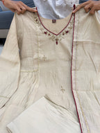 Ishita Almond Beige Mul Chanderi Anarkali Suit Set with Embroidery & Handwork
