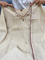 Ishita Almond Beige Mul Chanderi Anarkali Suit Set with Embroidery & Handwork