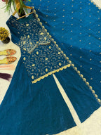 Ishani Crunchy Silk Embroidered Palazzo Suit Set with Beads, Sequins & Zari Work