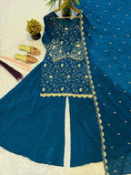 Ishani Crunchy Silk Embroidered Palazzo Suit Set with Beads, Sequins & Zari Work