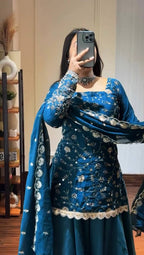 Ishani Crunchy Silk Embroidered Palazzo Suit Set with Beads, Sequins & Zari Work