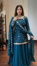 Ishani Crunchy Silk Embroidered Palazzo Suit Set with Beads, Sequins & Zari Work