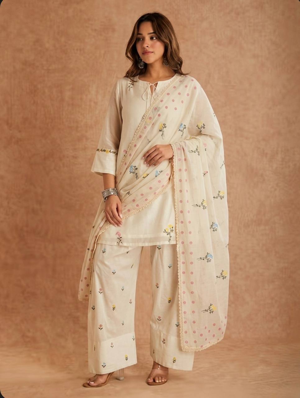 Ira Cotton Silk Embroidered Farshi Salwar Suit with Digital Print Dupatta
