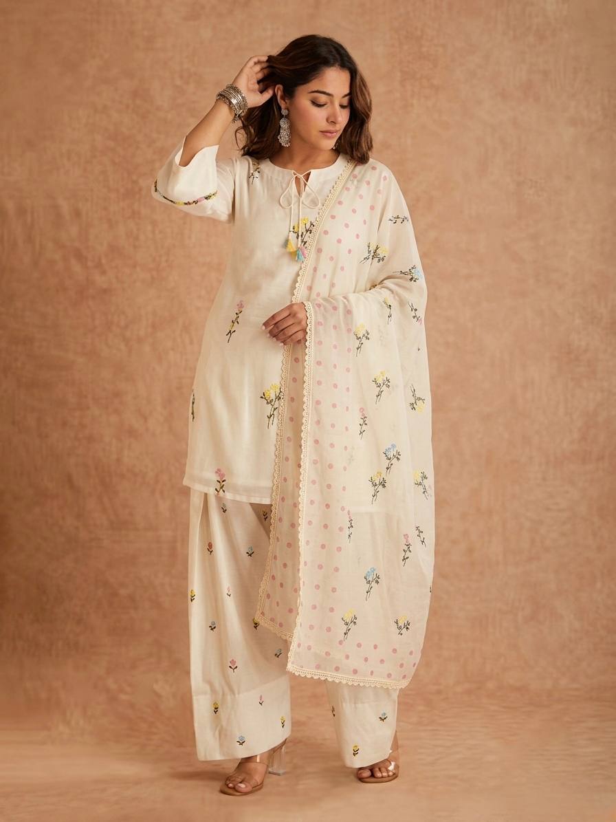 Ira Cotton Silk Embroidered Farshi Salwar Suit with Digital Print Dupatta