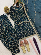 Tara Silk Heavy Sequins & Embroidery Work Top with Patiala & Dupatta