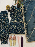 Tara Silk Heavy Sequins & Embroidery Work Top with Patiala & Dupatta
