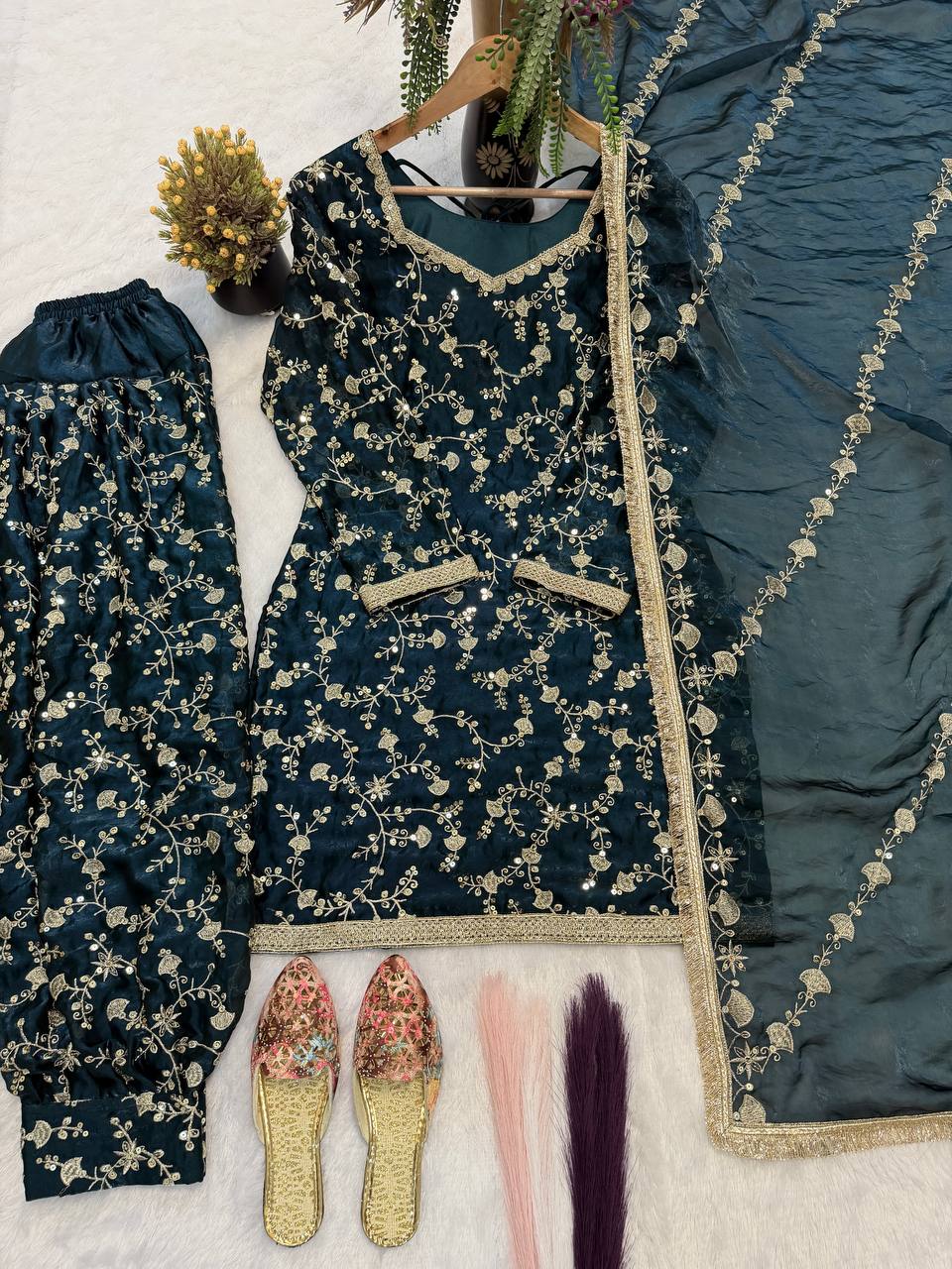 Tara Silk Heavy Sequins & Embroidery Work Top with Patiala & Dupatta