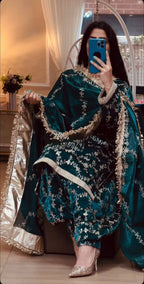 Tara Silk Heavy Sequins & Embroidery Work Top with Patiala & Dupatta