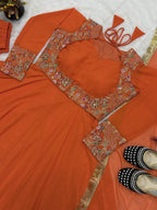 Designer Georgette Maxi Anarkali with Embroidered Koti, Pant & Dupatta
