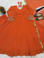 Designer Georgette Maxi Anarkali with Embroidered Koti, Pant & Dupatta