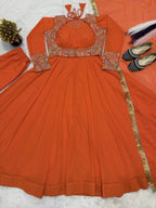 Designer Georgette Maxi Anarkali with Embroidered Koti, Pant & Dupatta