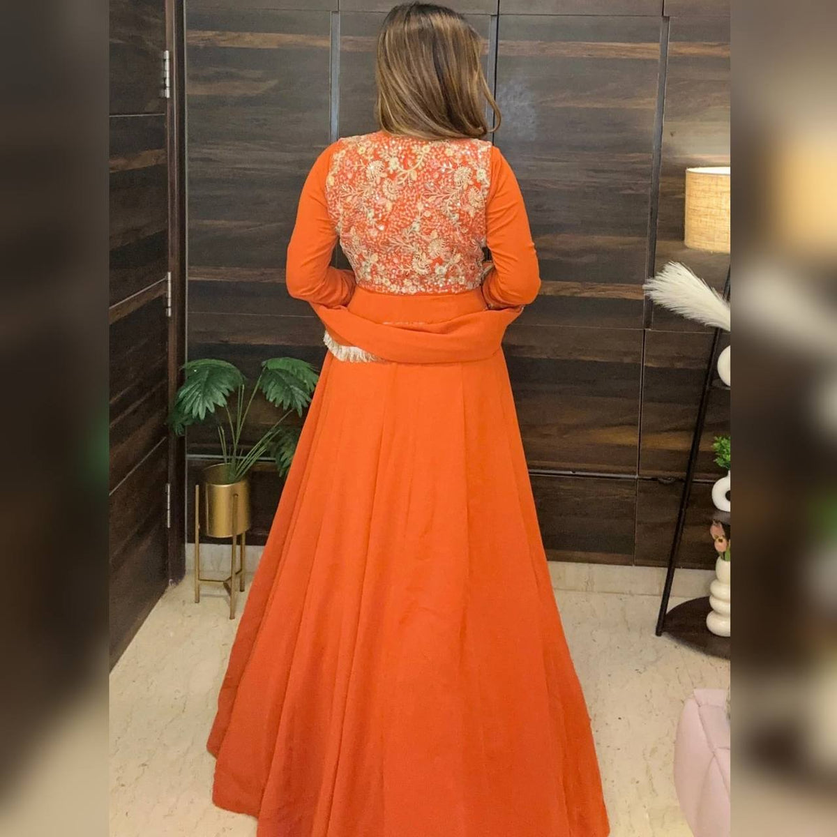 Designer Georgette Maxi Anarkali with Embroidered Koti, Pant & Dupatta