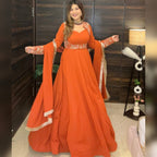 Designer Georgette Maxi Anarkali with Embroidered Koti, Pant & Dupatta
