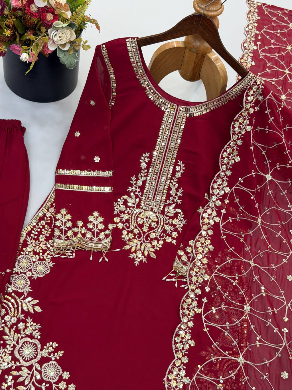 Siya Georgette Heavy Embroidery Work Kurti with Palazzo & Dupatta