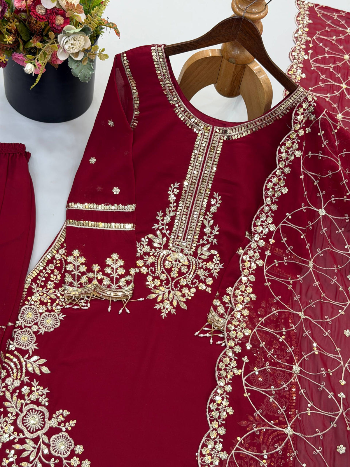 Siya Georgette Heavy Embroidery Work Kurti with Palazzo & Dupatta