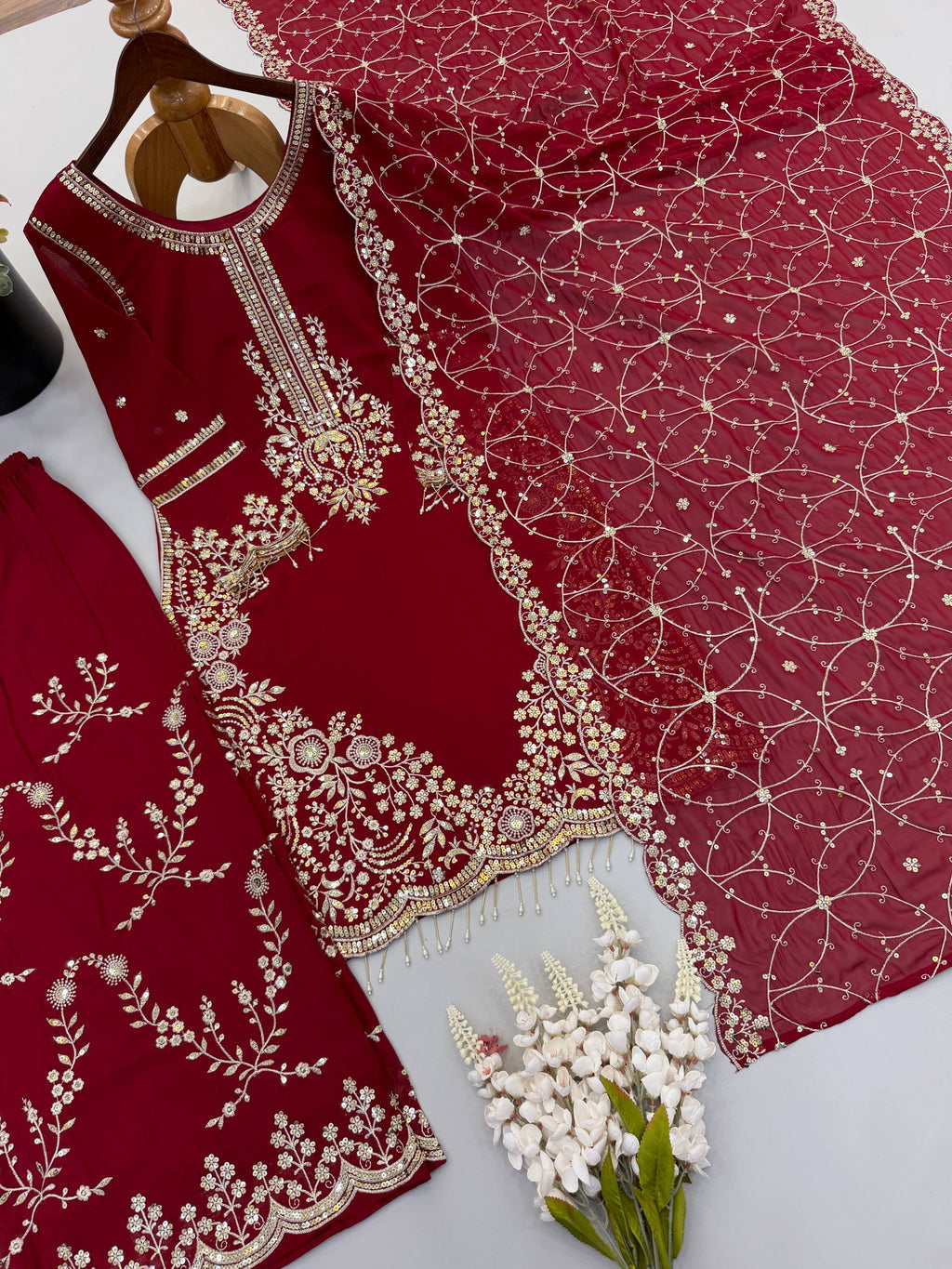 Siya Georgette Heavy Embroidery Work Kurti with Palazzo & Dupatta