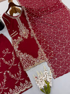 Siya Georgette Heavy Embroidery Work Kurti with Palazzo & Dupatta