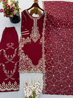 Siya Georgette Heavy Embroidery Work Kurti with Palazzo & Dupatta