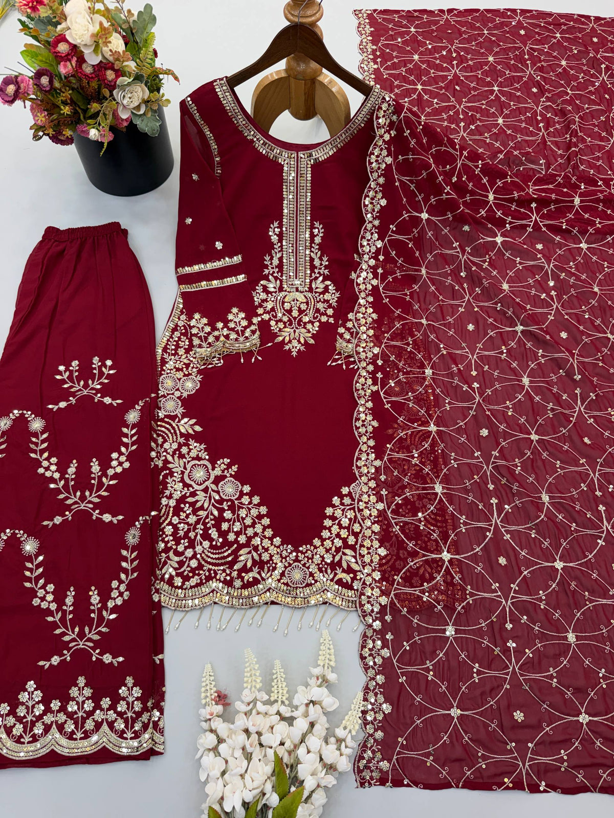 Siya Georgette Heavy Embroidery Work Kurti with Palazzo & Dupatta