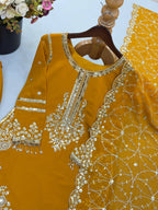 Siya Georgette Heavy Embroidery Work Kurti with Palazzo & Dupatta