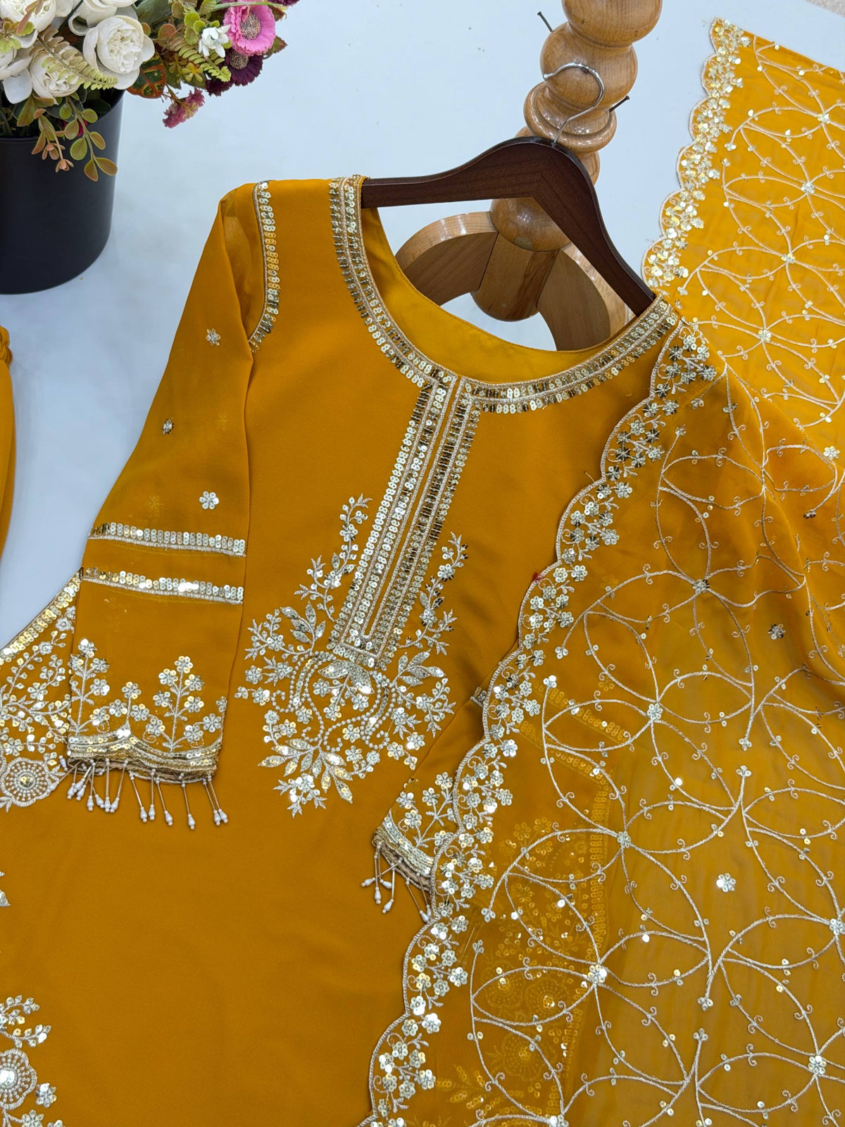 Siya Georgette Heavy Embroidery Work Kurti with Palazzo & Dupatta