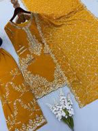 Siya Georgette Heavy Embroidery Work Kurti with Palazzo & Dupatta