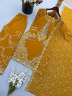 Siya Georgette Heavy Embroidery Work Kurti with Palazzo & Dupatta