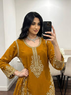 Siya Georgette Heavy Embroidery Work Kurti with Palazzo & Dupatta