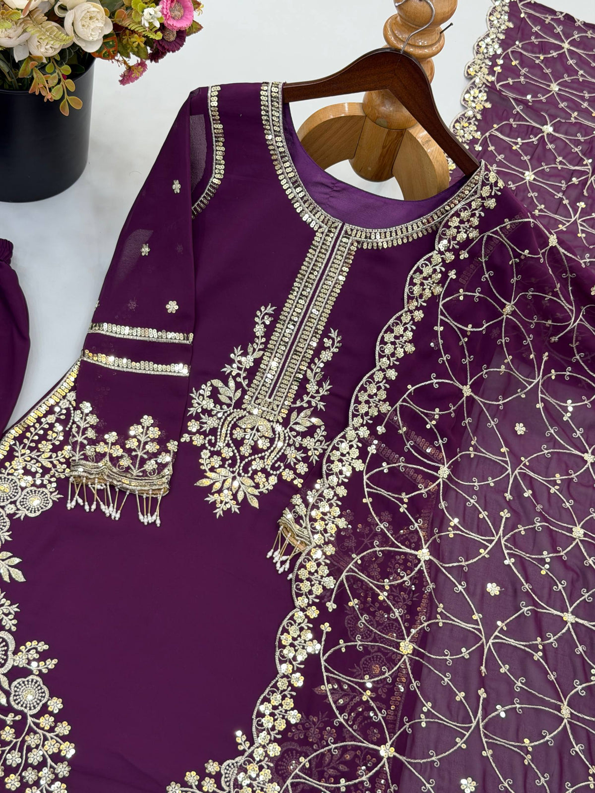Siya Georgette Heavy Embroidery Work Kurti with Palazzo & Dupatta