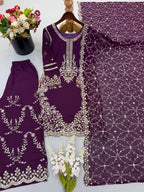 Siya Georgette Heavy Embroidery Work Kurti with Palazzo & Dupatta