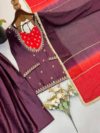 Designer French Crepe Mirror Work Kurta with Palazzo & Dupatta