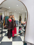 Designer French Crepe Mirror Work Kurta with Palazzo & Dupatta