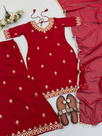 Aisha Georgette Embroidery & Sequins Work Top with Palazzo & Dupatta