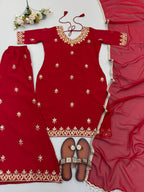 Aisha Georgette Embroidery & Sequins Work Top with Palazzo & Dupatta