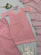 Aisha Georgette Embroidery & Sequins Work Top with Palazzo & Dupatta
