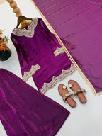 Anika Premium Silk Embroidery & Mirror Work Top with Palazzo & Dupatta