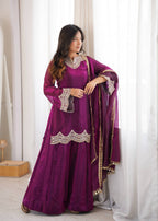 Anika Premium Silk Embroidery & Mirror Work Top with Palazzo & Dupatta