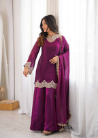 Anika Premium Silk Embroidery & Mirror Work Top with Palazzo & Dupatta