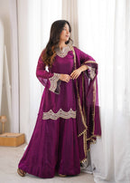 Anika Premium Silk Embroidery & Mirror Work Top with Palazzo & Dupatta