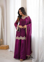 Anika Premium Silk Embroidery & Mirror Work Top with Palazzo & Dupatta