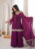 Anika Premium Silk Embroidery & Mirror Work Top with Palazzo & Dupatta