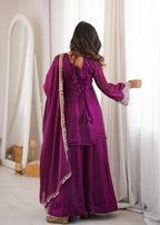 Anika Premium Silk Embroidery & Mirror Work Top with Palazzo & Dupatta